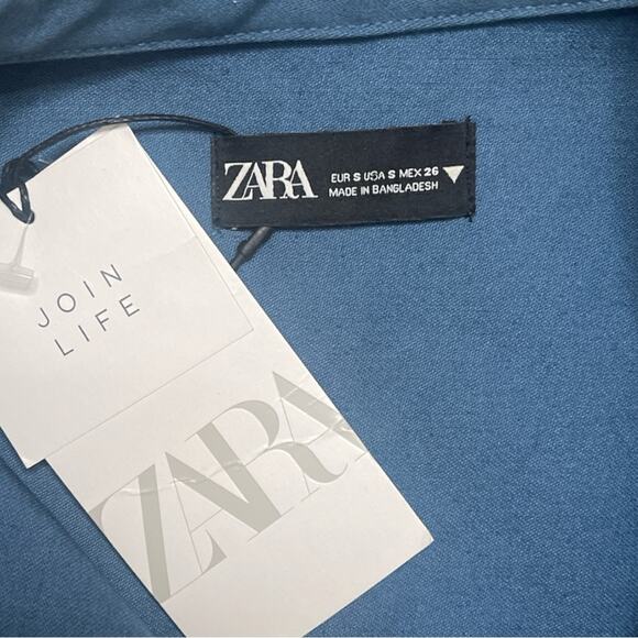 NWT Zara Button Front Mini Denim Utility Dress Blue Size Size Small - Picture 9 of 10